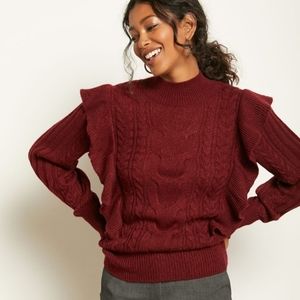 RW&Co. Ruffled Cable Knit Sweater